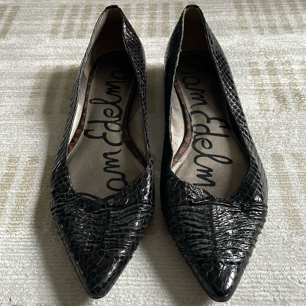 Sam Edelman Izzie Snake Skin Pointed Flat Black Size 9.5